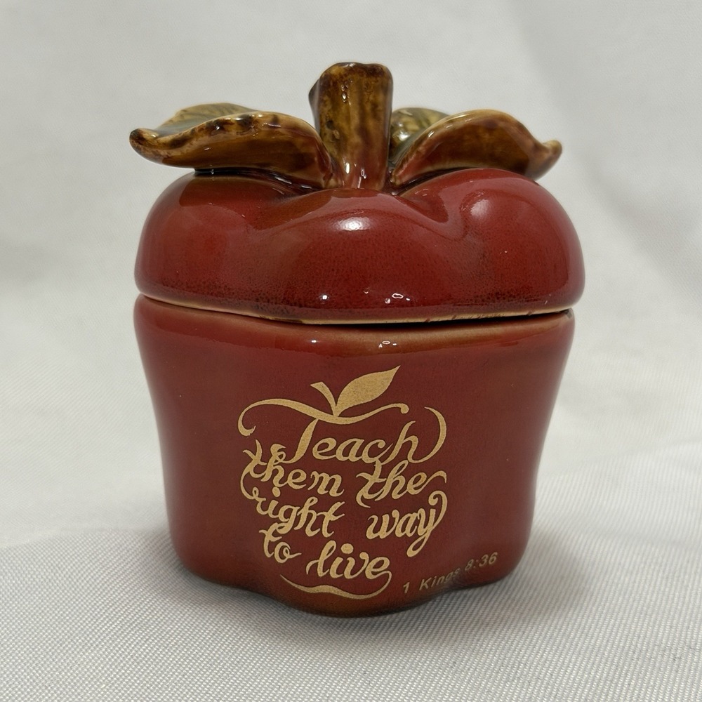 Christian Apple Trinket Box Candle Holder Faith Decor Teacher Gift‎ Apple Jar